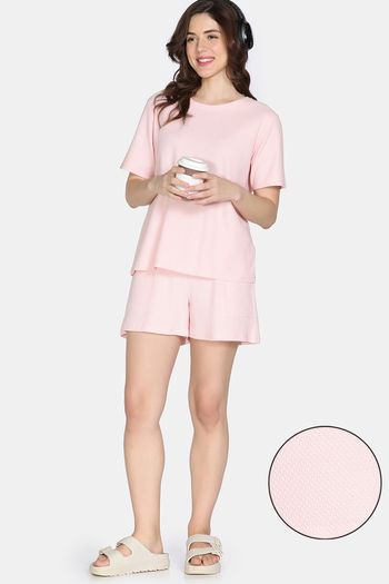 Buy Zivame 2 Mile Fashion Knit Cotton Loungewear Set - Pink Dogwood